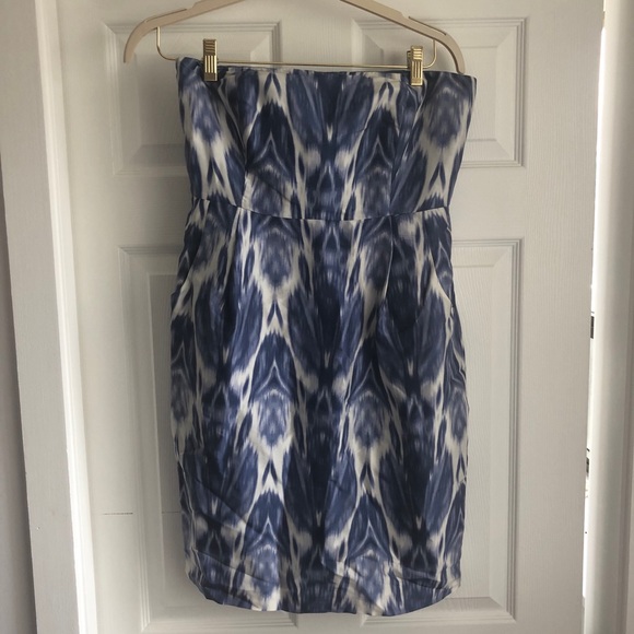 J. Crew Collection Strapless Blue Ikat Dress Silk, size 8 ~Excellent! - Picture 3 of 3